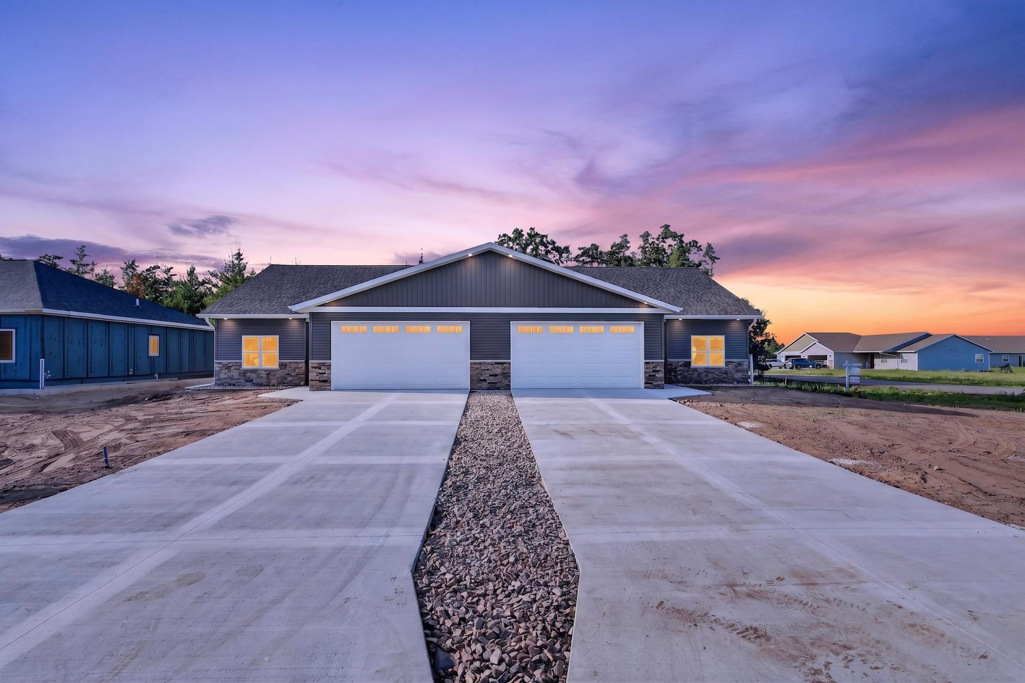 Bennington Court homes at twilight